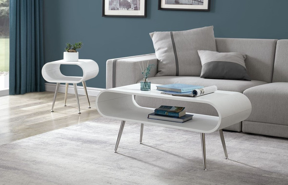 Auckland White & Chrome Coffee Table and Lamp Table Furniture Set