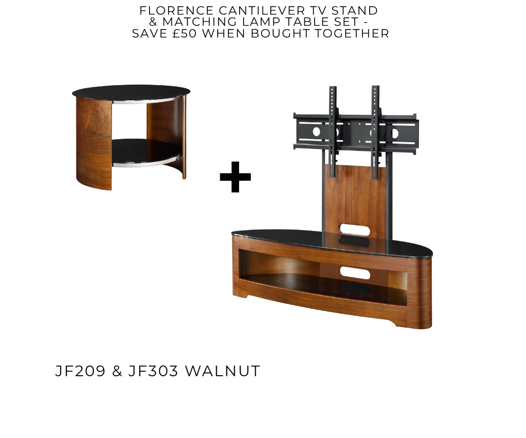Florence Walnut Cantilever TV Stand & Matching Lamp Table Set