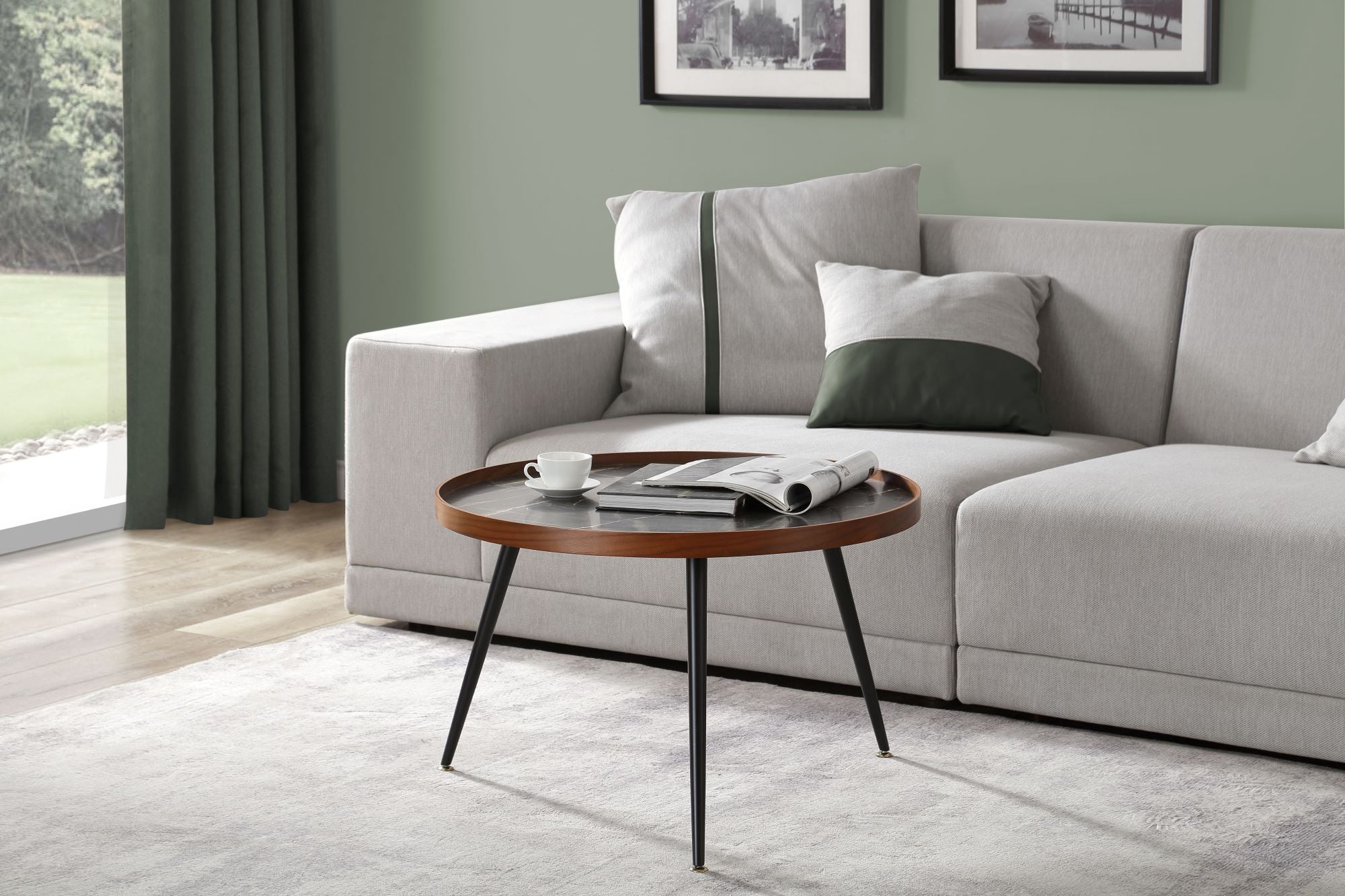 Siena Walnut & Black Marble Coffee Table