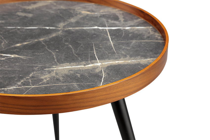 Siena Walnut & Black Marble Side Table Walnut & Black Marble