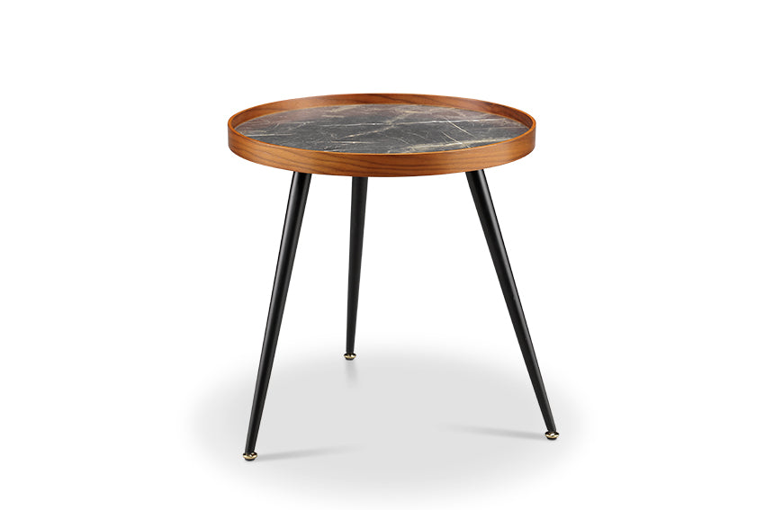 Siena Walnut & Black Marble Side Table Walnut & Black Marble