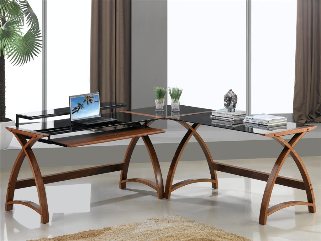 Helsinki Corner Desk Set Walnut, Including Office Chair - 900mm Desk & 1300mm Table & Office Chair
