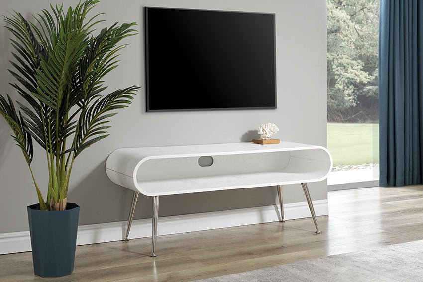 Auckland White & Chrome TV Stand - Jual Furnishings