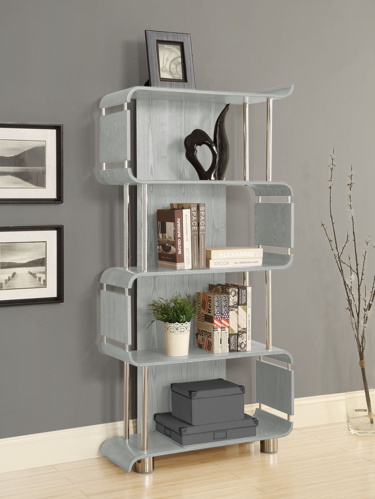 Helsinki Grey Tall Bookshelf - Jual Furnishings