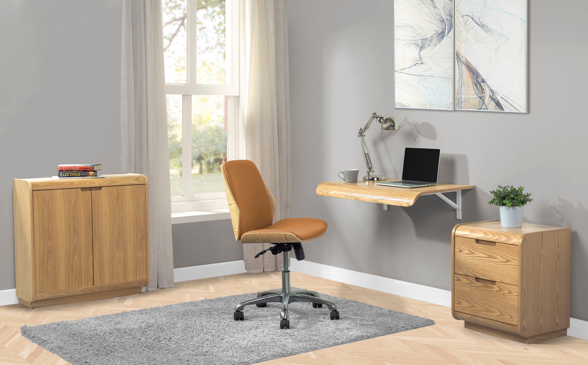 San Francisco Oak Wall Mounted Drop-Down Desk