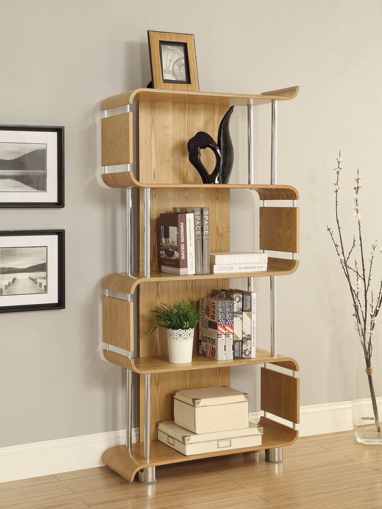 Oak Curved Bookshelf