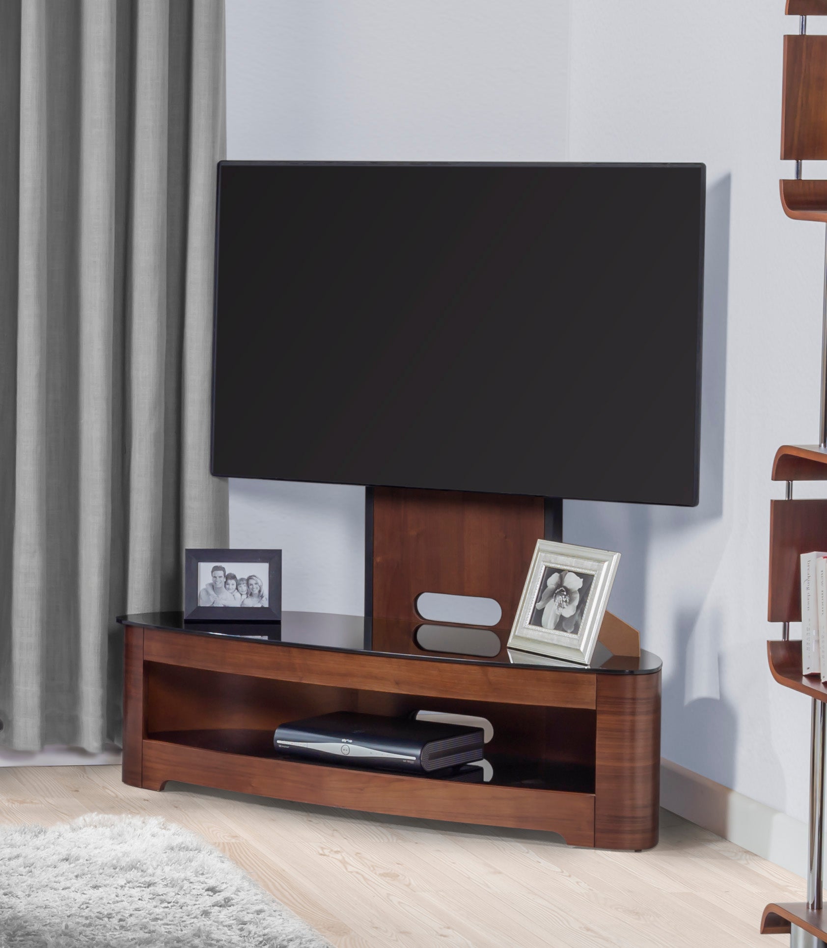 Florence Walnut Cantilever TV Stand & Matching Lamp Table Set