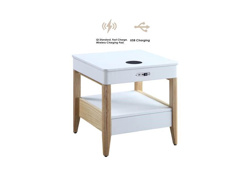San Francisco Oak & White Smart Charging Bedside/Side Table