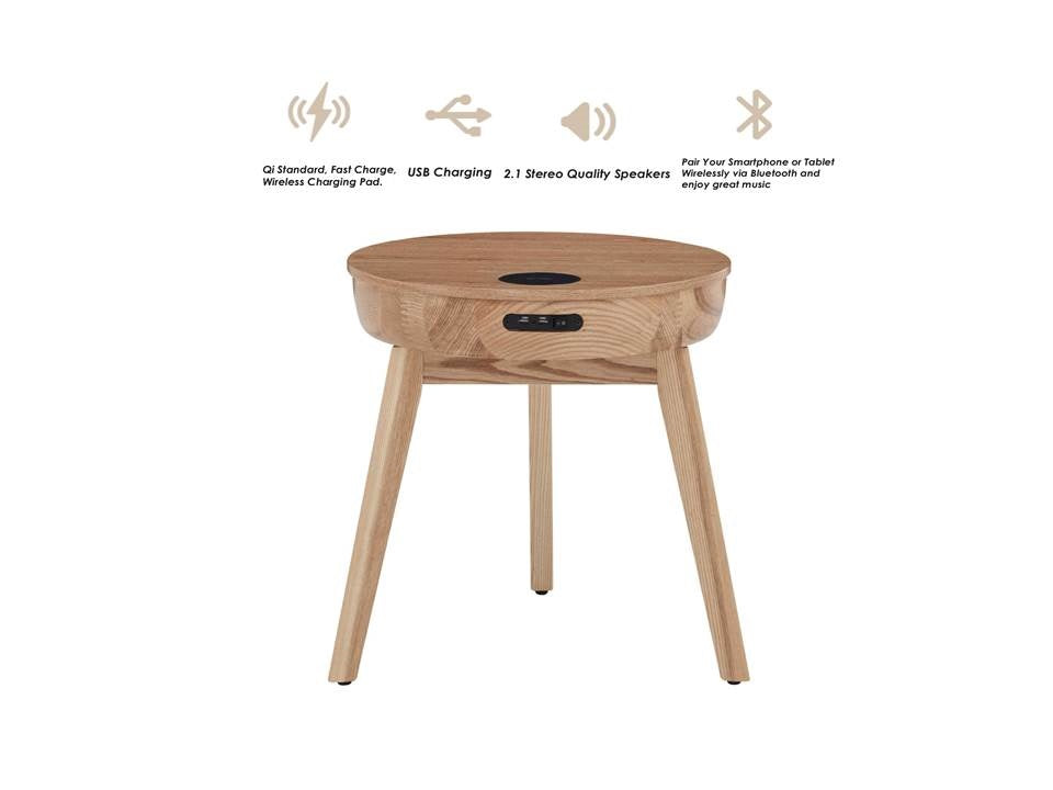 San Francisco Oak Smart Speaker/Charging Side Table Jual Furnishings