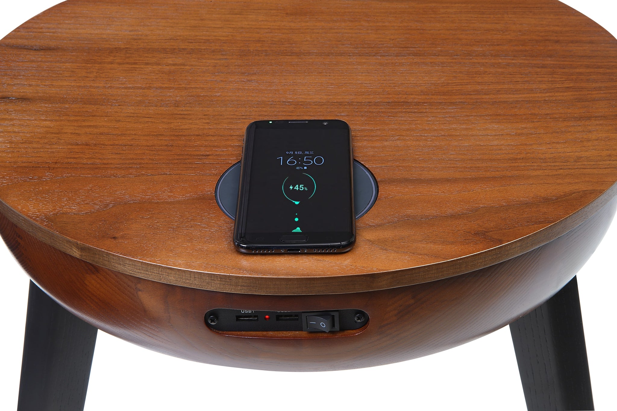 San Francisco Walnut Smart Speaker/Charging Side Table - Jual Furnishings