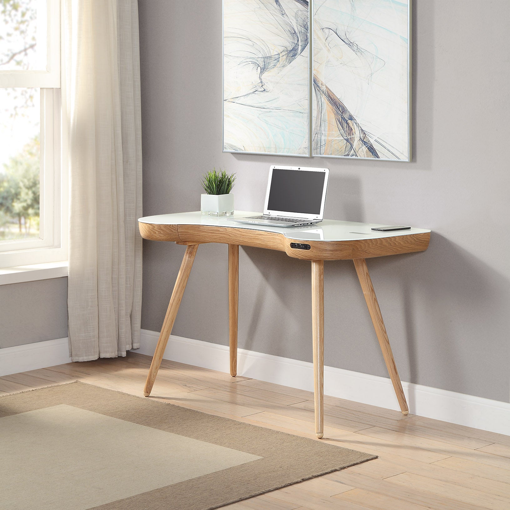 San Francisco Oak Smart Speaker/Charging Desk